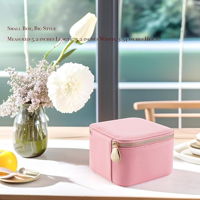 Vlando Travel Jewelry Box Organizer - 6 Small Velvet Zipped Pouches Pockets for Jewelries Necklaces Rings Earrings Sorting Storage, Strawberry Pink