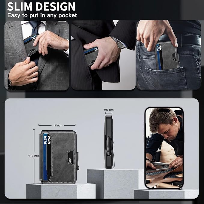 Wallet for Men, Mens Wallet Minimalist Slim Wallet, RFID Blocking Smart Pop Up Wallet with Money Clip & ID Window, Metal Compact Wallet, Aluminum Credit Card Holder Wallet