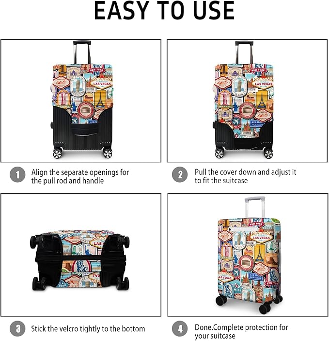 Landmark Sticker Travel Luggage Cover, Travel-Themed Suitcase Protector Stretchable, Washable Travel Suitcase Cover (S for 18-20 Inch Luggage)