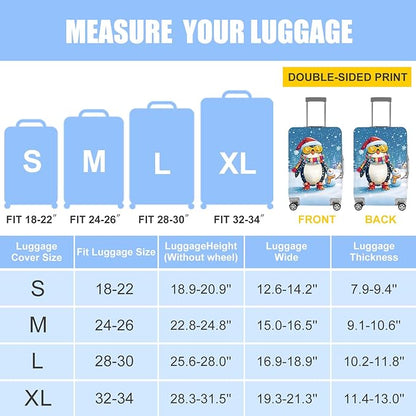 Christmas Penguin Luggage Cover – Cute Winter Penguin Suitcase Protector, Holiday Travel Luggage Sleeve, Stretchable & Waterproof,S