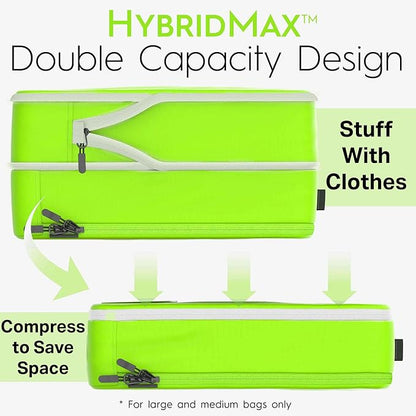 4-Piece Luxury Compression Packing Cubes & Bags for Travel – Maximize Space in Luggage with HybridMax Double-Capacity Design, 50 Luggage Tags, Patented Suitcase Organizer Bags, Lifetime Satisfaction