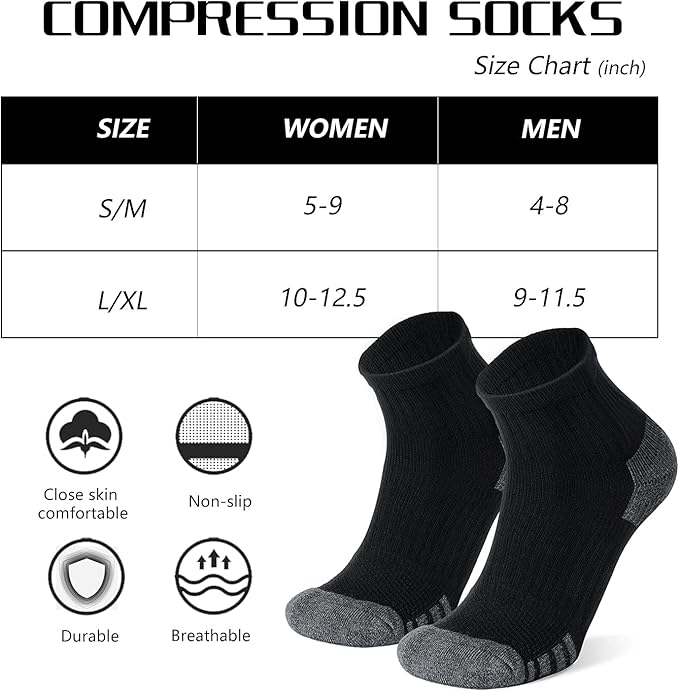 Iseasoo Copper Ankle Compression Socks - Low Cut Arch Support Socks for Men & Women, Running, Nurses, Plantar Fasciitis Socks