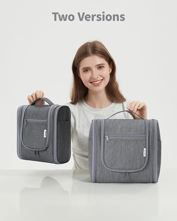 Narwey Small Hanging Toiletry Bag Women Travel Makeup Bag Organizer Toiletries Bag for Travel Size Essentials Accessories Cosmetics (Medium, Grey)