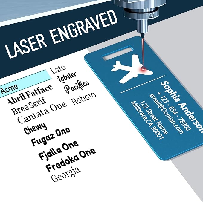 4 Personalized Metal Luggage Tags, Laser Engrave Name and Logo, Custom Aluminum Suitcase Tags with Steel Ring, for Travel, Backpack, Baggage (Blue)