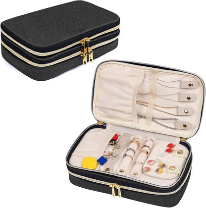 Teamoy Double Layer Jewelry Organizer, Jewelry Travel Case for Rings, Necklaces, Earrings, Bracelets and More(Medium, Black)
