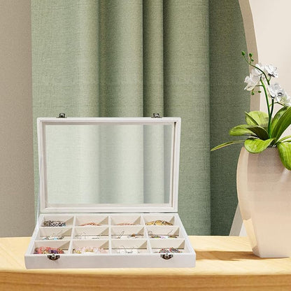 Stratalife Jewelry Organizer Bracelet Organizer Storage Box 12 Grid Stackable Jewelry Tray with Lid Velvet Jewelry Box for Drawer Necklace Bracelet Display Storage Organizer Box (Beige)