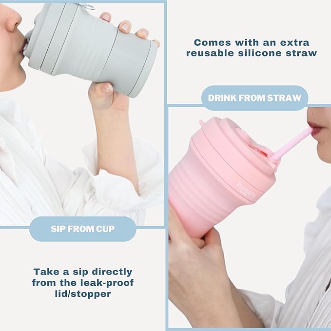 HANARA Collapsible Cup with Reusable Straw – 18 Oz (550 Ml), Portable Travel Mug, BPA-Free, Leak-Proof, Microwave & Dishwasher Safe, Multi-Purpose for Hot & Cold Drinks – Sky Blue