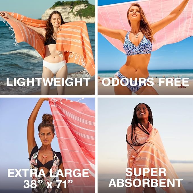 Turkish Beach Towels, Bulk Case of 12 | Oversized, Quick Dry, Sand Free | 100% Cotton, Large 38x71 Towels for Beach, Pool, Travel | Ultra-Soft, Compact, Absorbent | Beige