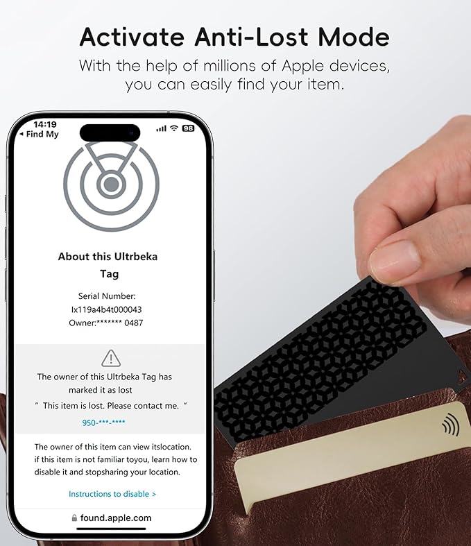 Ultra-Thin Wallet Tracker Card [Apple MFi Certified] Air Tag Card-Style Works with Apple Find My Tracking Your Passport/Luggage/Purse, Preventing Loss of Items