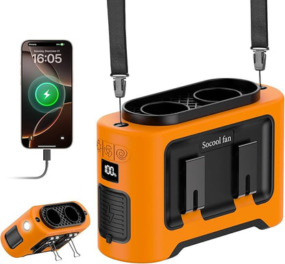 Socool 14500mAh Portable Waist Fan Clip on Wearable Belt Rechargeable Personal Fan, Dual Air Outlet, 40H Cooling 5-Speed Battery Operated Fans with Light, Neck Fan Hanging for Outdoor Camping Travel