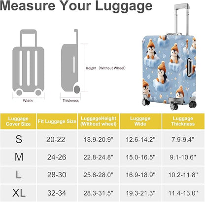 ANNA QUEEN Winter Penguin Luggage Cover, Cute Penguin on Ice Pattern Suitcase Protector, Washable Stretchable Travel Sleeve for 20-22 Inch Luggage