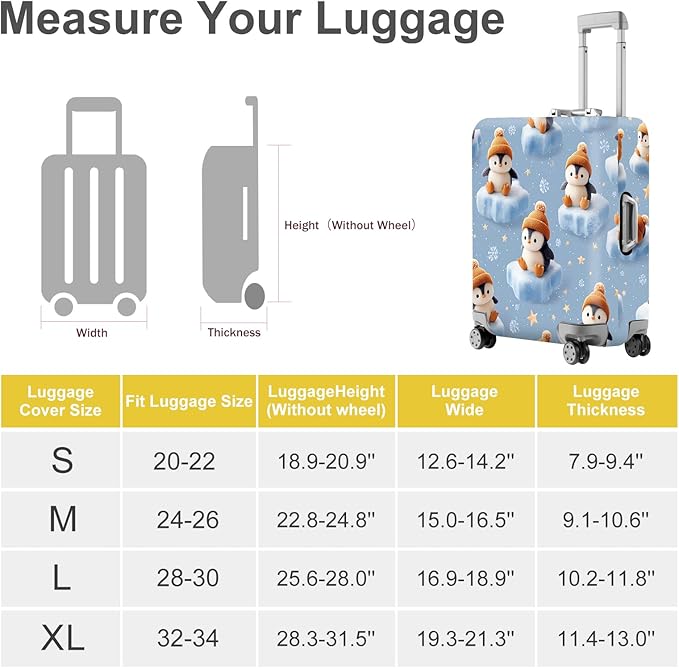 ANNA QUEEN Winter Penguin Luggage Cover, Cute Penguin on Ice Pattern Suitcase Protector, Washable Stretchable Travel Sleeve for 32-34 Inch Luggage