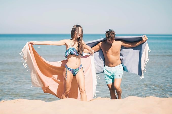 Bazaar Anatolia Turkish Beach Towel 100% Cotton Bath Towels 71x39 Quick Dry Sand Free Lightweight Large Oversized Herringbone Orange