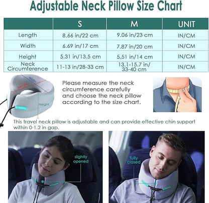 Travel Neck Pillow for Airplane, Neck Chin Support, Memory Foam, Machine Washable,Neck Pillow for Airplane Sleeping Car Office Grey M