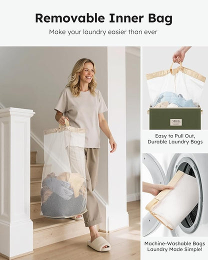 SOLEDI Laundry Hamper with Lid 100L Large & Tall Collapsible Laundry Basket, Clothes Hamper with Bag Removable Easy to Carry, Dirty Hampers for Bedroom, Bathroom, Dorm, College, Avocado