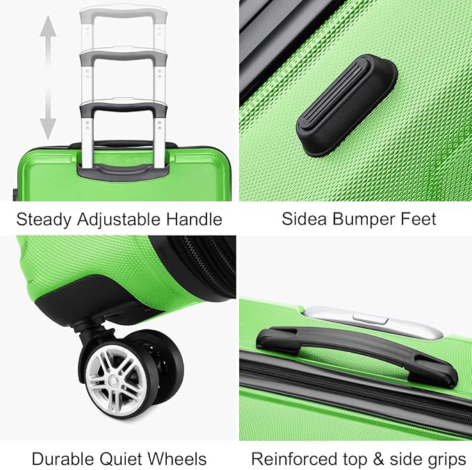 Kono 4 Piece Luggage Sets Expandable(only 28") with Spinner Wheels TSA Lock Lightweight PC+ABS Hardside Travel Rolling Suitcases 20in 24in 28in Carry on and 12in Mini Cosmetic Case Apple Green