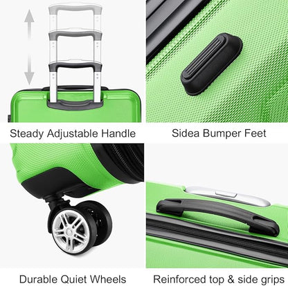 Kono 4 Piece Luggage Sets Expandable(only 28") with Spinner Wheels TSA Lock Lightweight PC+ABS Hardside Travel Rolling Suitcases 20in 24in 28in Carry on and 12in Mini Cosmetic Case Apple Green