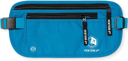 VENTURE 4TH Travel Money Belt - Slim Passport Holder RFID Blocking Travel Pouch to Protect Cash, Credit Cards and Travel Documents (Blue)