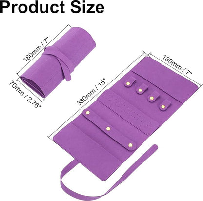 uxcell Travel Jewelry Bag Roll, Foldable Jewelry Travel Organizer with Tie Close Microfiber Jewelry Storage Roll Jewelry Case for Women Gift Necklaces Earrings Rings Bracelets, Purple