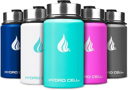HYDRO CELL Stainless Steel Insulated Water Bottle with Straw - For Cold & Hot Drinks - Metal Vacuum Flask with Screw Cap and Modern Leakproof Sport Thermos for Adults (Teal 14oz)