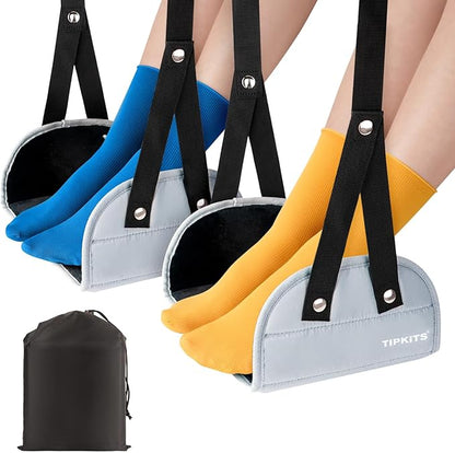 2 Pack Foot Hammock for Plane Travel with Comfortable No Clashing Base, Portable Foot Rest Made with Premium Memory Foam, Airplane Footrest Travel Essentials to Relax Your Feet