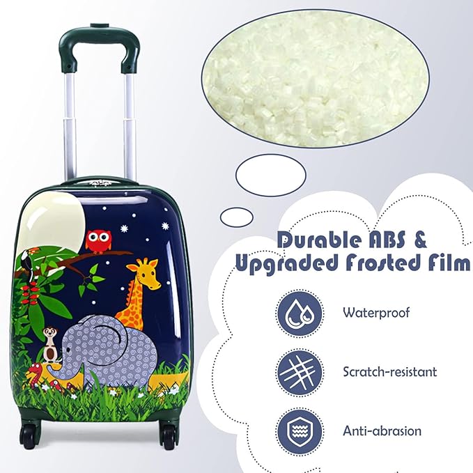 KOTEK Kids Carry On Luggage Set, 16" Hardside Rolling Suitcase with Spinner Wheels, Travel Rolling Luggage for Boys Girls (Lion)