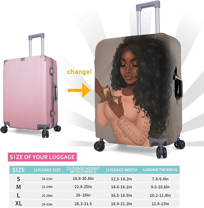 Travel Suitcase Protector African American Black Girl Elastic Protective Washable Luggage Cover With Concealed Zipper Suitable For Small