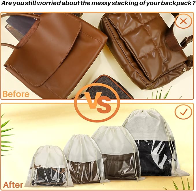 Shappy 12 Pcs Dustproof Drawstring Bags Purse Dust Storage Bags for Handbags Covers Non Woven Fabric Cloth Pouch String Packing Organizer Shoe Pouch(Assorted Sizes,Beige)