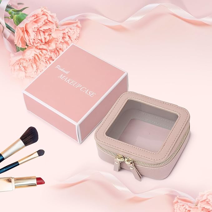 Pinkmik Small Makeup Bag Mini Clear Cosmetic Makeup Case & Toiletry Bag with Zipper Women's Purse Organizer & Car Essentials (Pink, MINI-1)
