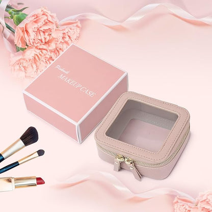 Pinkmik Small Makeup Bag Mini Clear Cosmetic Makeup Case & Toiletry Bag with Zipper Women's Purse Organizer & Car Essentials (Pink, MINI-1)