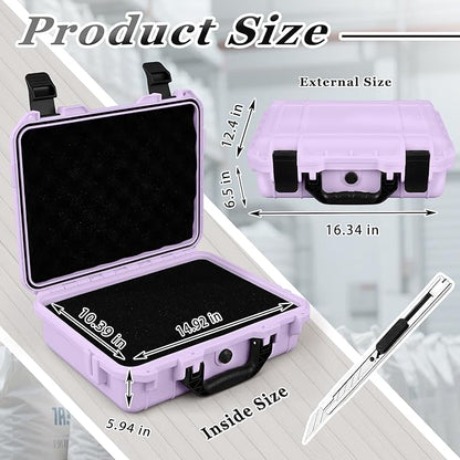 1 Pcs 16.3 x 12.4 x 6.5 Inch Waterproof Hard Case with DIY Customizable Foam Insert Portable Protective Case with Knife for Camera Drones Equipments Tools Test Instruments (Purple)