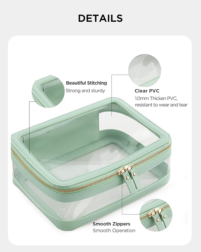 HBlife Clear Makeup Bag Organizer, Portable Travel Toiletry Cosmetic Case for Women, Large Make Up Bag Makeup Train Case Transparent Storage Pouch with Handle(Green)