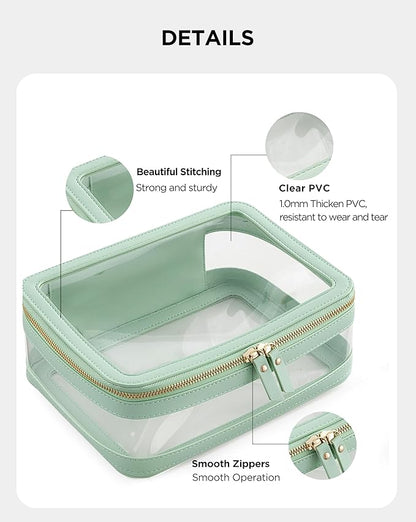 HBlife Clear Makeup Bag Organizer, Portable Travel Toiletry Cosmetic Case for Women, Large Make Up Bag Makeup Train Case Transparent Storage Pouch with Handle(Green)