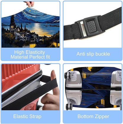 Art Print Travel Suitcase Cover – Starry Night Style Waterproof Luggage Cover and Stretchable Suitcase Protector for Checked Bags,Fits 24"-26" Luggage,M
