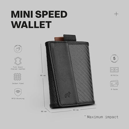 The Frenchie Co. - Speed Wallet Mini - Ultra-Slim RFID Card Holder - Minimalist Front Pocket Wallet for Men & Women - Carbon Fiber & Full-Grain Italian Leather