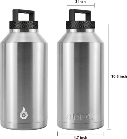 BJPKPK Half Gallon Water Bottle Insulated, Dishwasher Safe 64 oz Water Bottle with Handle, Leakproof BPA Free Thermal Flasks, Large Metal Jug for Sports, Stainless Steel Primary Color