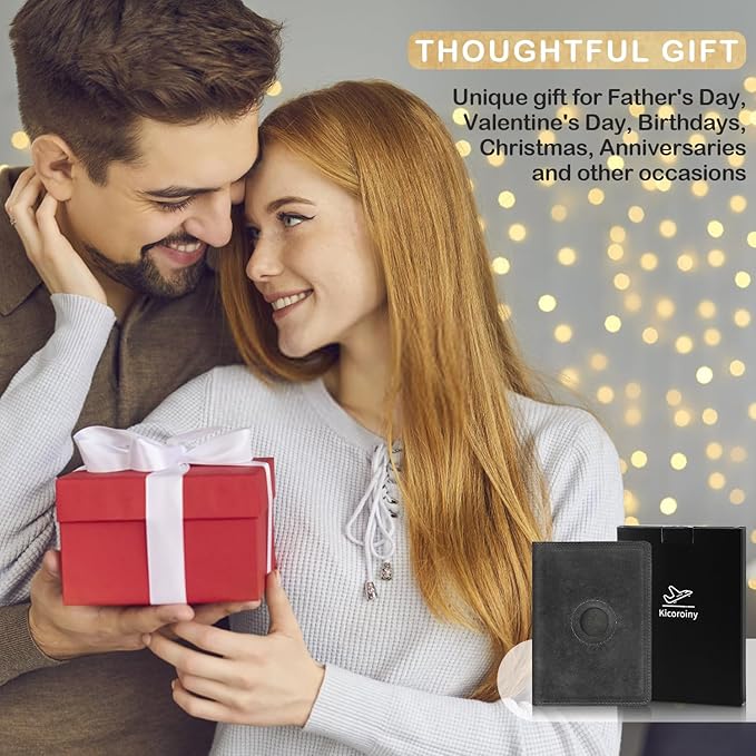 Airtag Passport Holder for Men and Women Travel, Real Leather Passport Wallet, Handmade Passport Cover Case with Airtag Slot, Travel Must Haves Essentials Accessories Birthday Gifts(Crazy Horse, Gray)