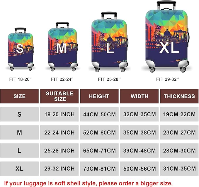 WUJIAONIAO Travel Luggage Cover Baggage Suitcase Cover Protector Skins 18-32 Inch (City, M (for 22-24 inch luggage))