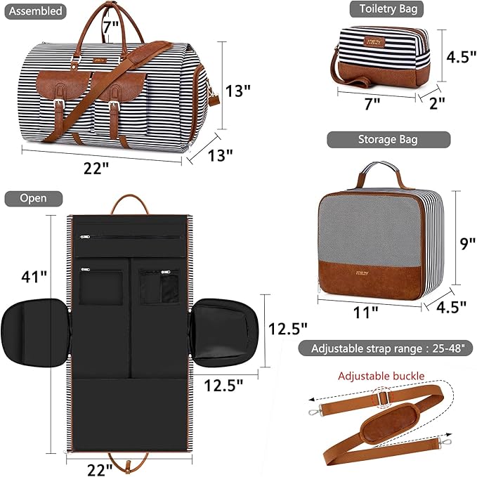 Garment Duffle Bag for Travel - Convertible Carry on Garment Duffel Travel Bag for Women Men Large Weekender Bag with Shoes Pouch 2 in 1 Hanging Suit Travel Duffel Bag 3pcs Set