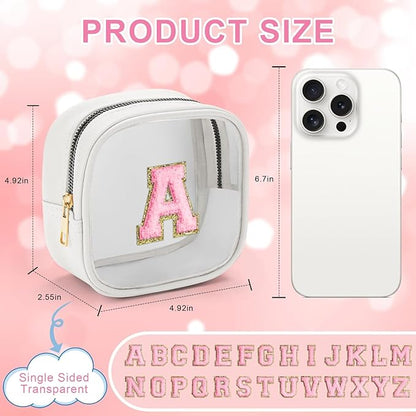 YOOLIFE Initial Make Up Bag Travel Toiletry Bag, Clear Makeup Bag Preppy Cosmetic Bags Organizer Travel Essentials Gifts for Women Teen Girlfriend Teacher Mom Birthday Mothers Day Gifts White S