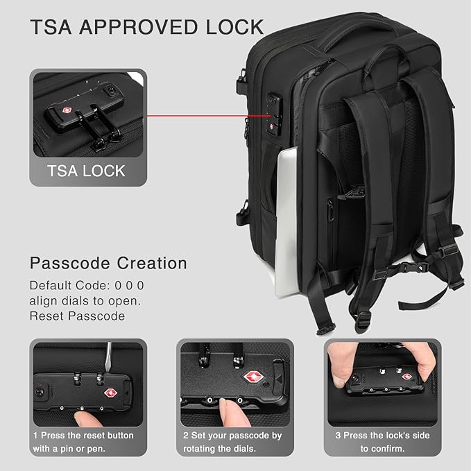 Vacuum Seal Travel Backpack 45L - Expandable Air Compression System, Water-Resistant, Carry-On Suitcase Luggage with TSA Lock Fits 18" Laptop - Vacuum Pump Included(Black)