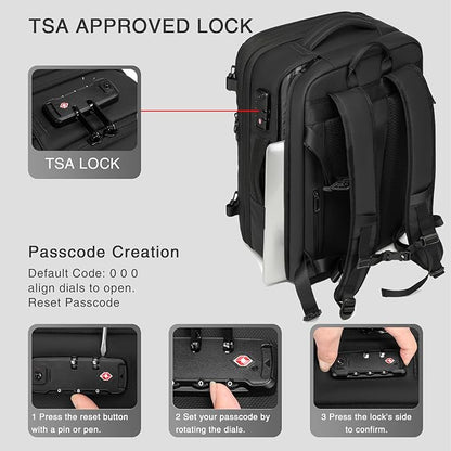 Vacuum Seal Travel Backpack 45L - Expandable Air Compression System, Water-Resistant, Carry-On Suitcase Luggage with TSA Lock Fits 18" Laptop - Vacuum Pump Included(Black)