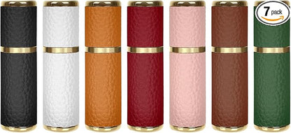 LUEXBOX 7 Pack Portable Perfume Bottle for Travel, Mini Refillable Perfume Dispenser, 5ml Faux Leather Leak Proof Perfume Atomizers Bottles Sprayer for Pocket Perfume