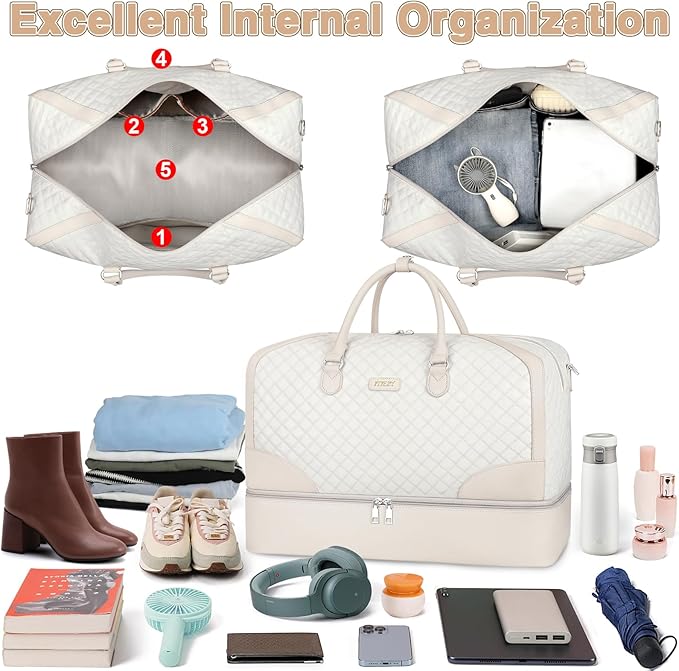 Weekender Bag for Women, Travel Duffel Bag Carry On Overnight Bag with Shoe Compartment Large Nylon Travel Weekend Tote Bag