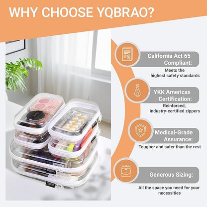 6 Pack Clear Hard Shell Zipper Case (4 Small & 2 Medium), Hard Plastic Organizer Pouches for Travel, Small Items, Makeup, Electronics & Art Supplies - Crush-Resistant & Waterproof Storage