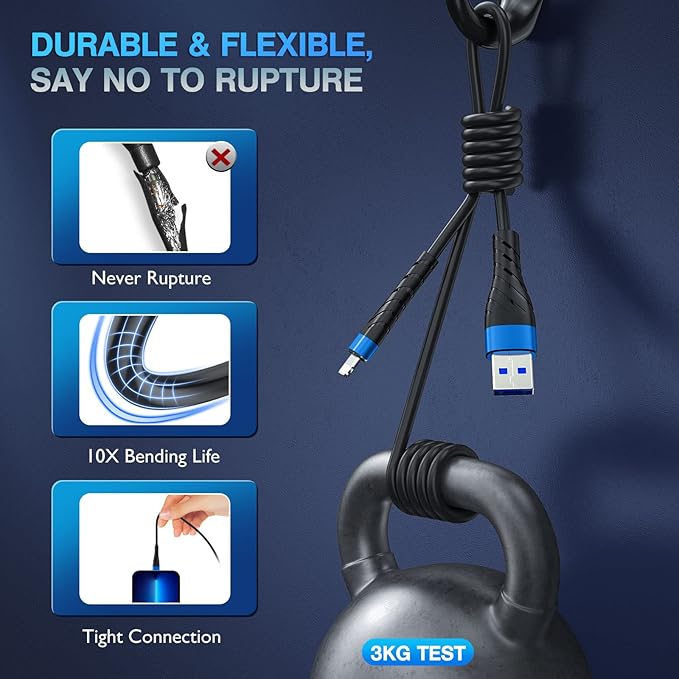 OIITH MFi Certified for iPhone Charger Cable 3 Pack 6 Ft, Long for Lightning Charging Cord, Fast 2.4A for iPhone USB Cord Compatible with iPhone12/11/XS/Max/XR/X/8/8P/7P/6/iPad - Blue