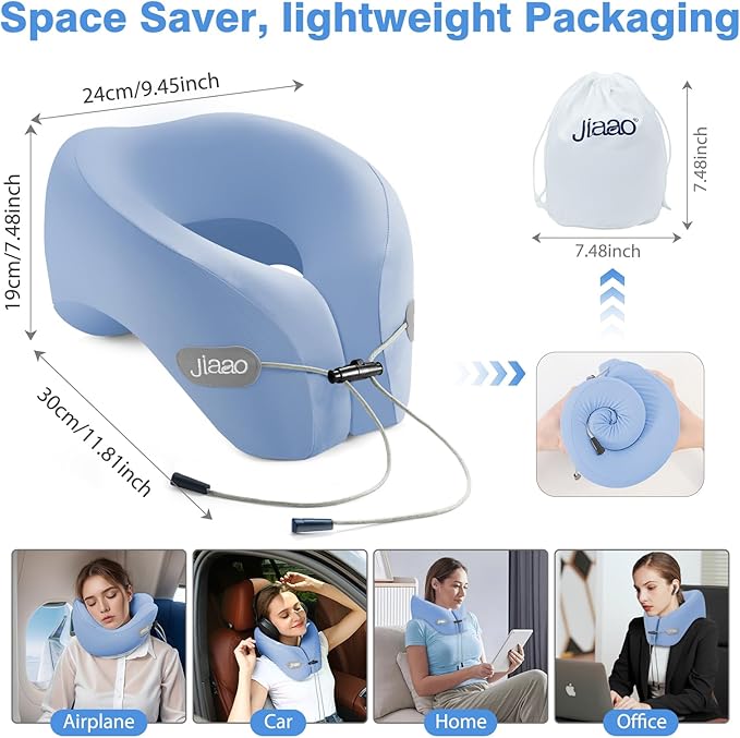 jiaao Neck Pillow Airplane, 2025 Upgraded Memory Foam Travel Pillow for International Flights, Adjustable Clasp, Storage Bag, Advanced Neck Support for Road Trips, Home, Office, and Gaming