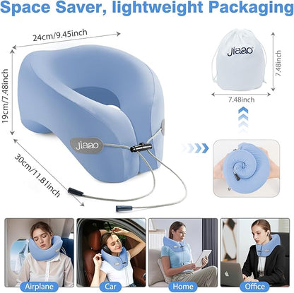 jiaao Neck Pillow Airplane, 2025 Upgraded Memory Foam Travel Pillow for International Flights, Adjustable Clasp, Storage Bag, Advanced Neck Support for Road Trips, Home, Office, and Gaming