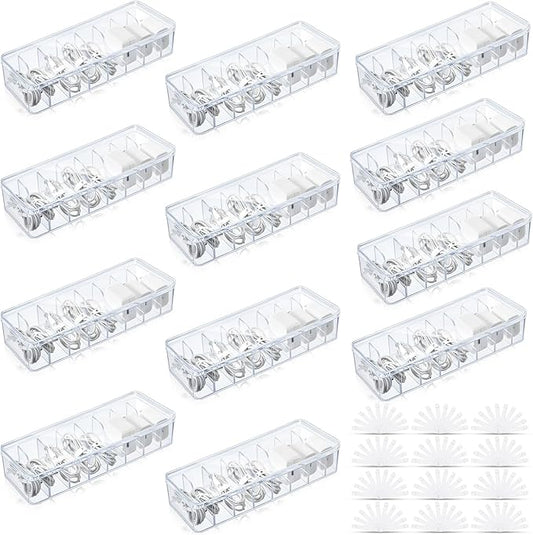 Tatuo 12 Pcs Cable Organizer Box with Wire Ties, Plastic Cord Storage Box with Lid, Electronics Organizer for Home Office Desk Organizers and Accessories (Clear)