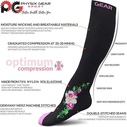 Physix Gear Compression Socks 20-30 mmHg - Men & Women - Running, Nurses, Shin Splints, Flight, Travel